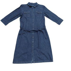 ANN TAYLOR Dark Denim Jean Collared Shirt Button Down Tie Front Cotton Dress